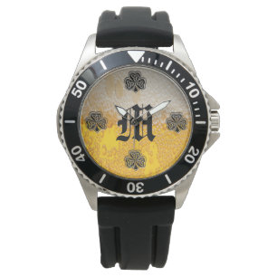 Trendy fun beer Irish lucky shamrock monogram Watch