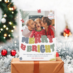 Trendy Fun Merry & Bright  boho Christmas photo Holiday Card