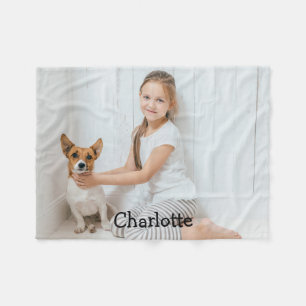 Trendy Fun Modern Photo Personalised Monogram Fleece Blanket