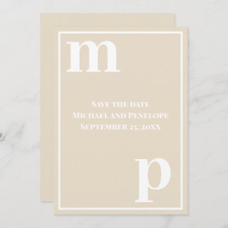 Trendy Fun Monogram Champagne Beige Save the Date  Invitation