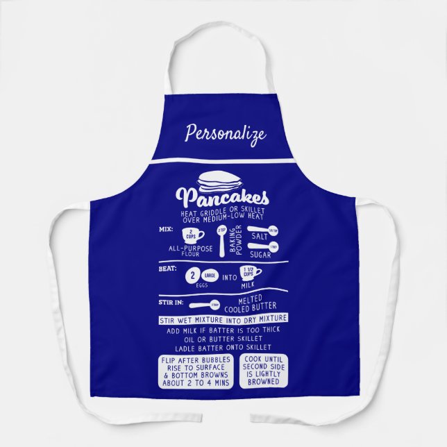 Trendy Fun Pancake Recipe Navy Blue Baking Cooking Apron (Front)