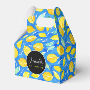 Trendy Fun Rustic Watercolor Citrus Lemon Pattern Favor Box