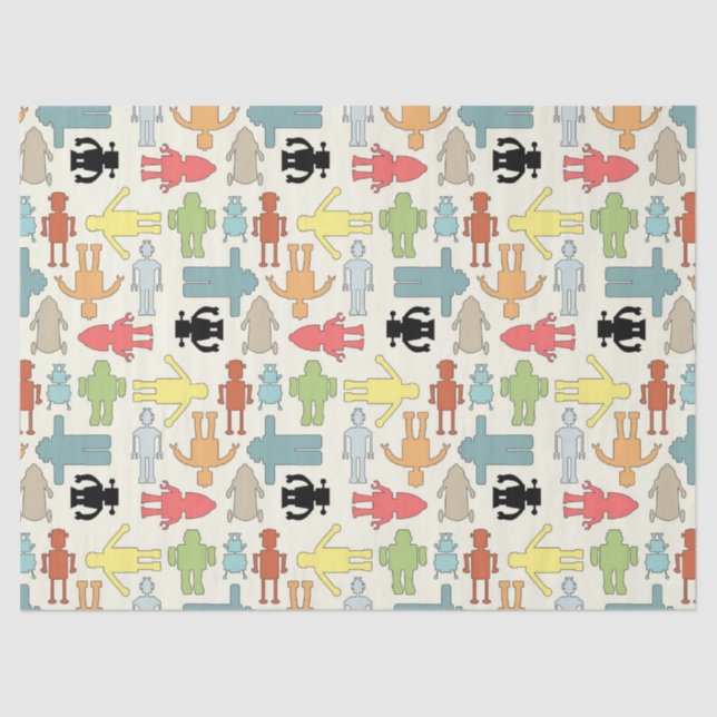 Trendy Funky Nerd Nerdy Geek Retro Robots Tissue Paper (Front)