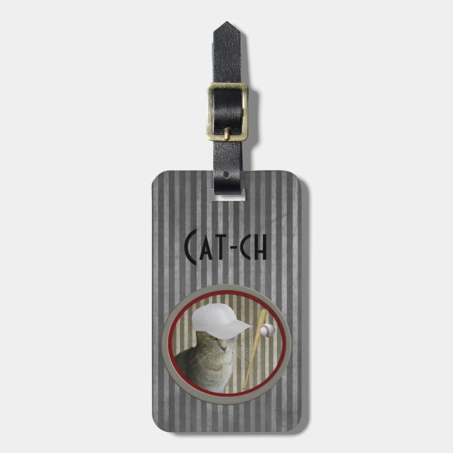 Trendy funny baseball cat cat-ch luggage tag (Front Vertical)