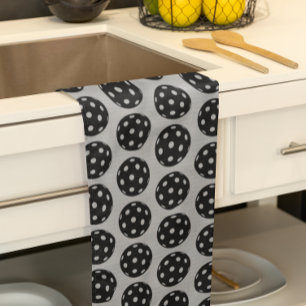 Trendy Funny Pickleball Black and Grey Kitchen Towel