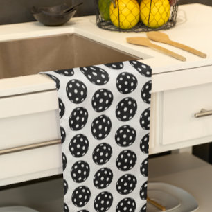 Trendy Funny Pickleball Black and White Kitchen Towel