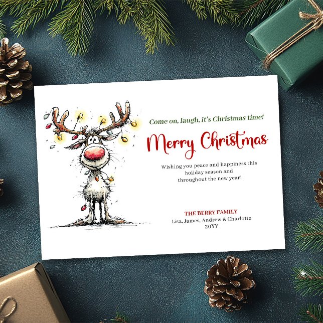 Trendy Funny Reindeer Holiday Greeting Design Card (Trendy Funny Reindeer Holiday Greeting Design)