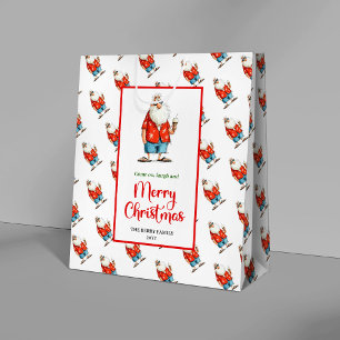 Trendy funny Santa Claus watercolor Christmas  Medium Gift Bag