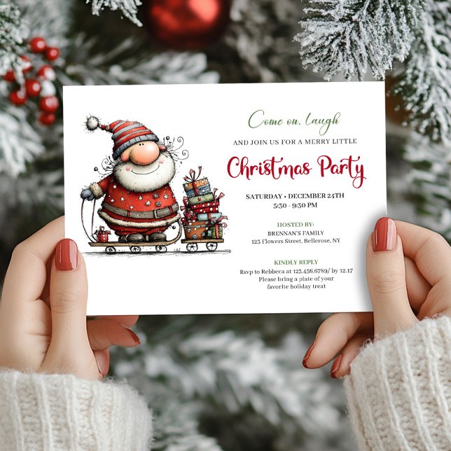 Trendy Funny Santa Minimalist Christmas Party  Invitation (Trendy Funny Santa Minimalist Christmas Party Invite)