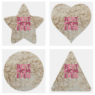 Trendy Furry Best Mom Ever Pink Cute Hearts Square Sticker