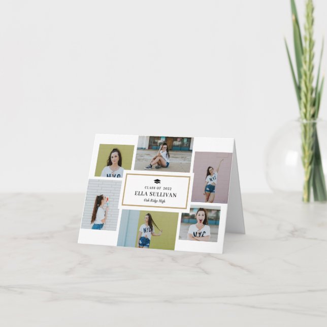 Trendy Gallery Graduation Photo Thank You Card (Front)