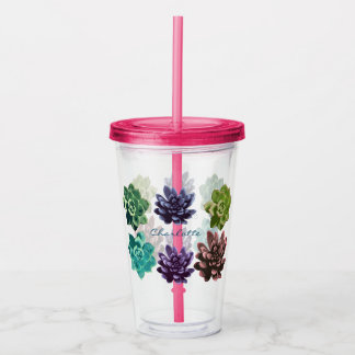 Trendy Garden Succulents & Name Acrylic Tumbler