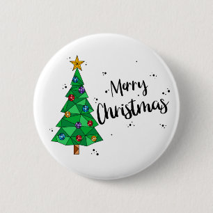 Trendy Geometric Colourful Tree Merry Christmas 2 Inch Round Button