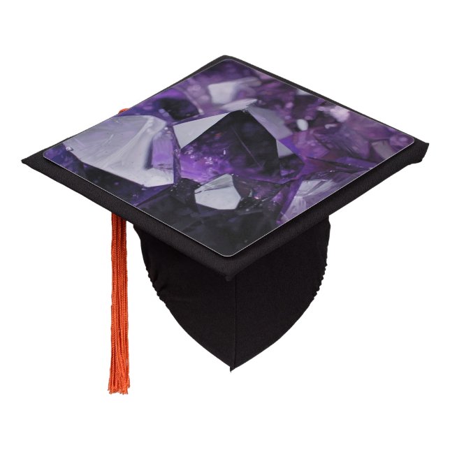 trendy geometric crystal gemstone purple amethyst graduation cap topper (Angled)