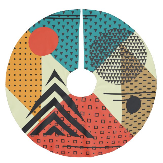 Trendy Geometric Elements, Retro Style. Brushed Polyester Tree Skirt (Front)