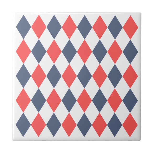 Trendy geometric pattern 1960s Red Blue Retro Tile (Front)
