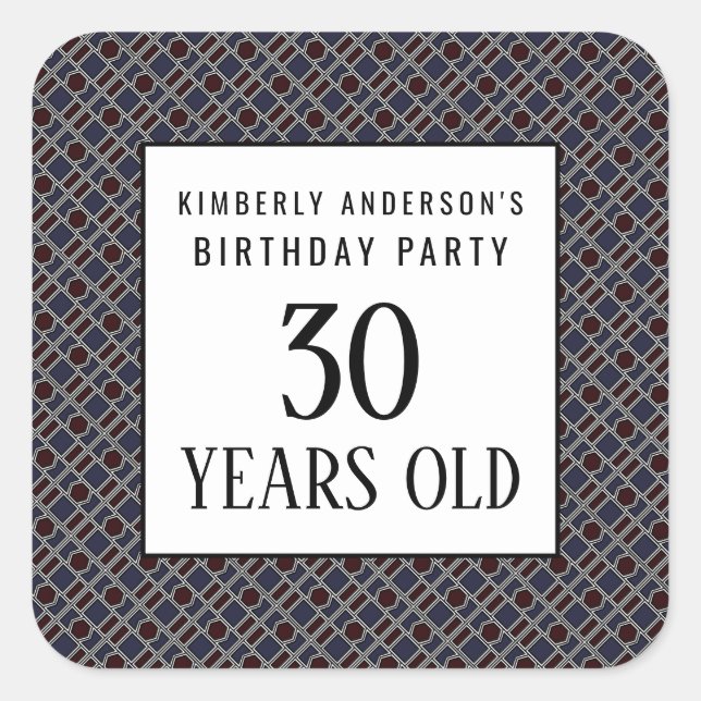 Trendy Geometric Pattern, Modern Birthday Party Square Sticker (Front)