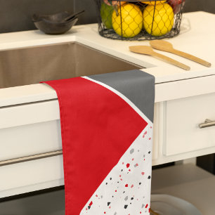 Trendy Geometric Red and Grey Terrazzo Kitchen Towel