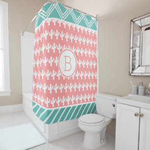 Trendy Geometric & White Cactus   Monogram