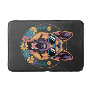 Trendy German Shepherd in Floral Style Bath Mat