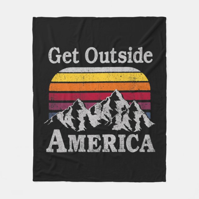 Trendy Get Outside America Mountain Climbing Hikin Fleece Blanket (Front)