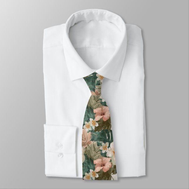 Trendy Gifts For Him Tropical Flower Tie (Tied)