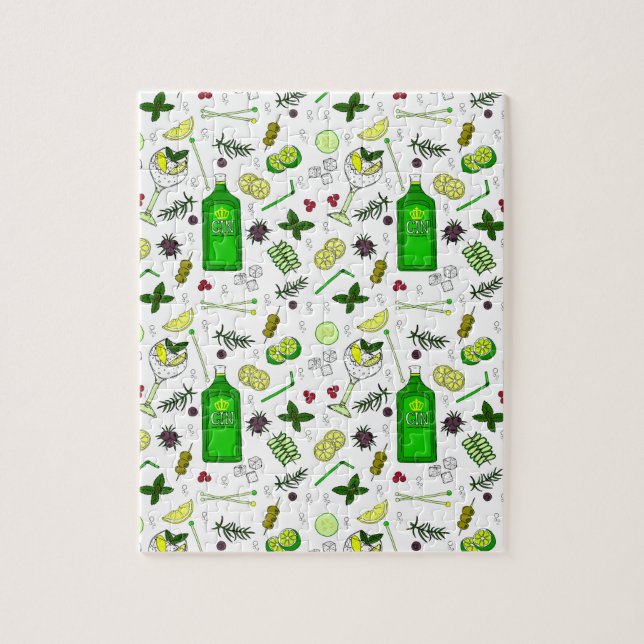 Trendy Gin Drinker Cocktail Glasses and Juniper Jigsaw Puzzle (Vertical)