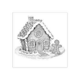 Trendy Gingerbread Man House Christmas  Rubber Stamp
