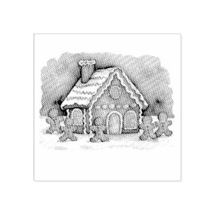 Trendy Gingerbread Man House Christmas  Rubber Stamp