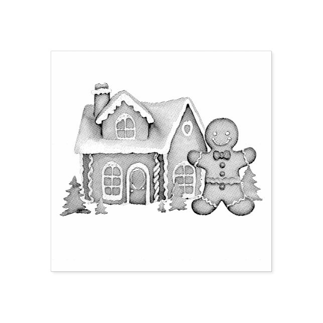 Trendy Gingerbread Man House Christmas  Rubber Stamp (Imprint)