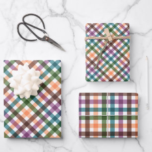 Trendy Gingham Fall Gift Wrapping Paper Sheet