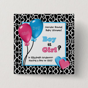 Trendy Giraffe Print Gender Reveal Baby Shower 2 Inch Square Button