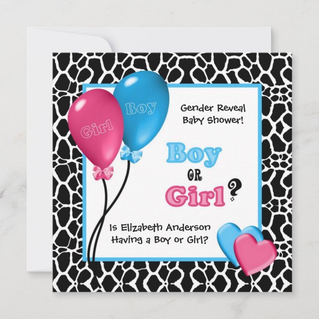 Trendy Giraffe Print Gender Reveal Baby Shower Invitation (Front)