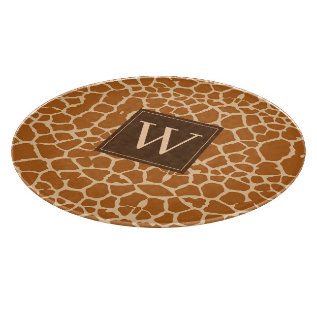 Trendy Giraffe Print With Chic Monogram Cutting Board (Corner)