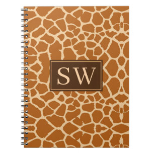 Trendy Giraffe Print With Chic Monogram Notebook