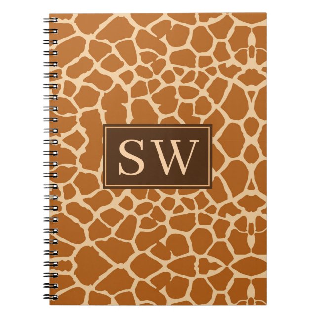 Trendy Giraffe Print With Chic Monogram  Notebook (Front)
