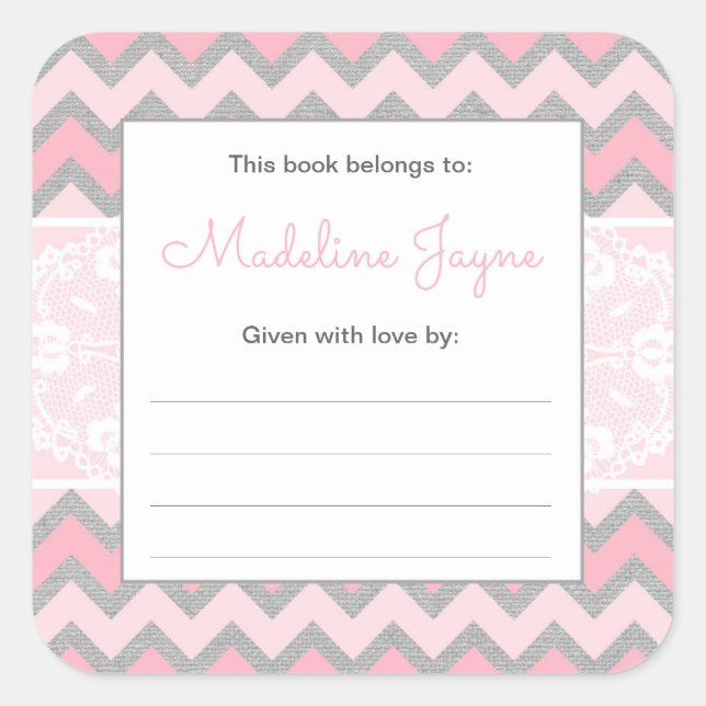 Trendy Girl Baby Shower Bookplate sticker (Front)