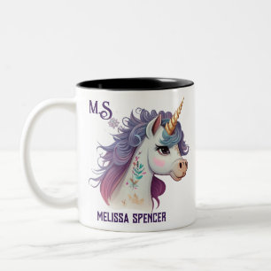Trendy Girls' Cute Elegant Purple Magical Unicorn Two-Tone Coffee Mug