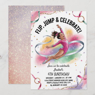 Trendy Girls Gymnast Gymnastics Birthday Party Invitation