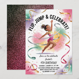 Trendy Girls Gymnast Gymnastics Birthday Party     Invitation