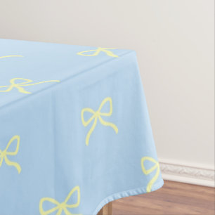 Trendy Girly Blue & Yellow Bow Pattern Spring Tablecloth