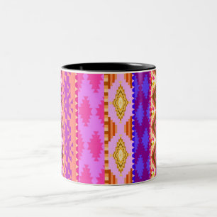 Trendy Girly Bright Aztec Pattern Two-Tone Coffee Mug