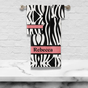 trendy girly chic black and white zebra stripes bath towel set