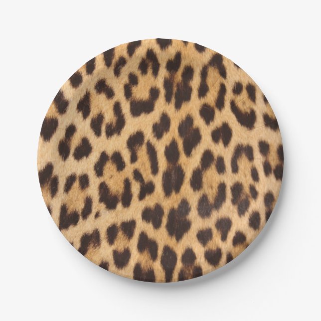 trendy girly chic wild safari leopard print paper plate (Front)