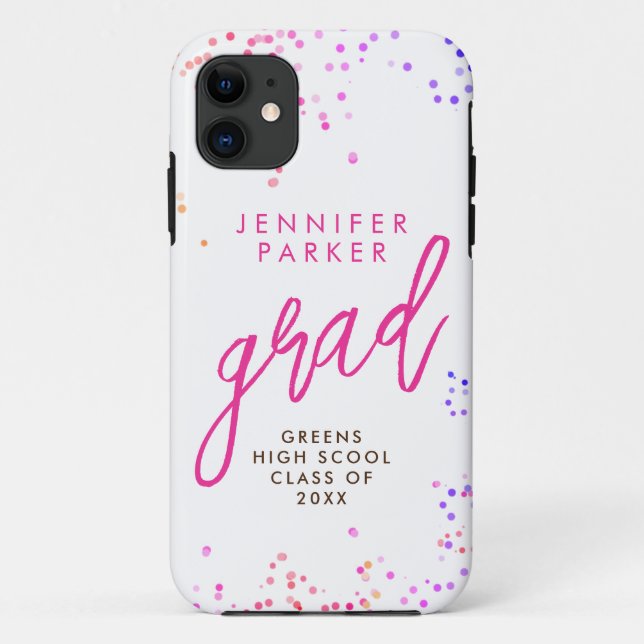 Trendy Girly Colourful Pink White Grad Handwritten Case-Mate iPhone Case (Back)