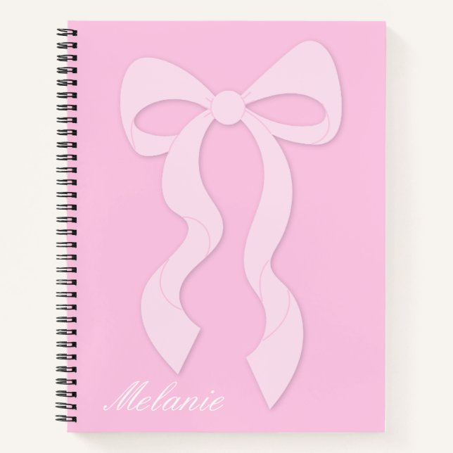Trendy Girly Coquette Pink Bow Notebook (Front)