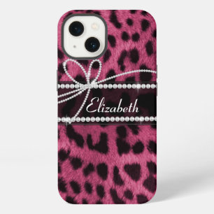Trendy girly faux hot pink leopard animal print iPhone 13 case