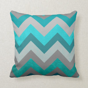 Trendy Girly Grey Teal Chevron Zigzag Pattern Throw Pillow