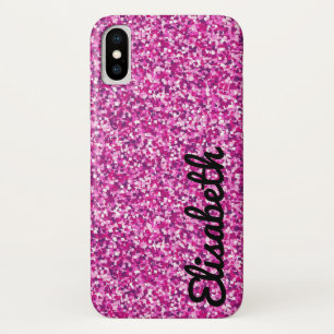 Trendy girly hot pink printed glitter personalized iPhone x case
