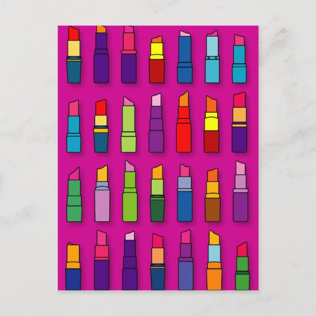 Trendy, girly lipsticks pattern postcard (Front)